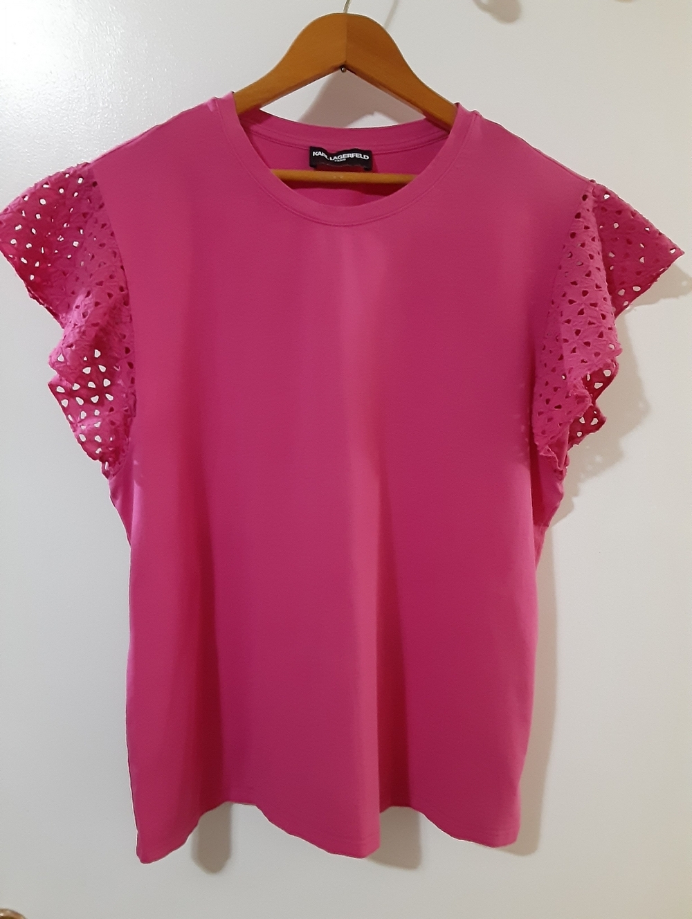 Karl Lagerfeld Paris Eyelet Flutter Sleeve Pink Top Size XL